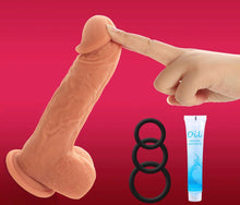 Load image into Gallery viewer, Remote control vibrating dildo with free lube and penis ring.